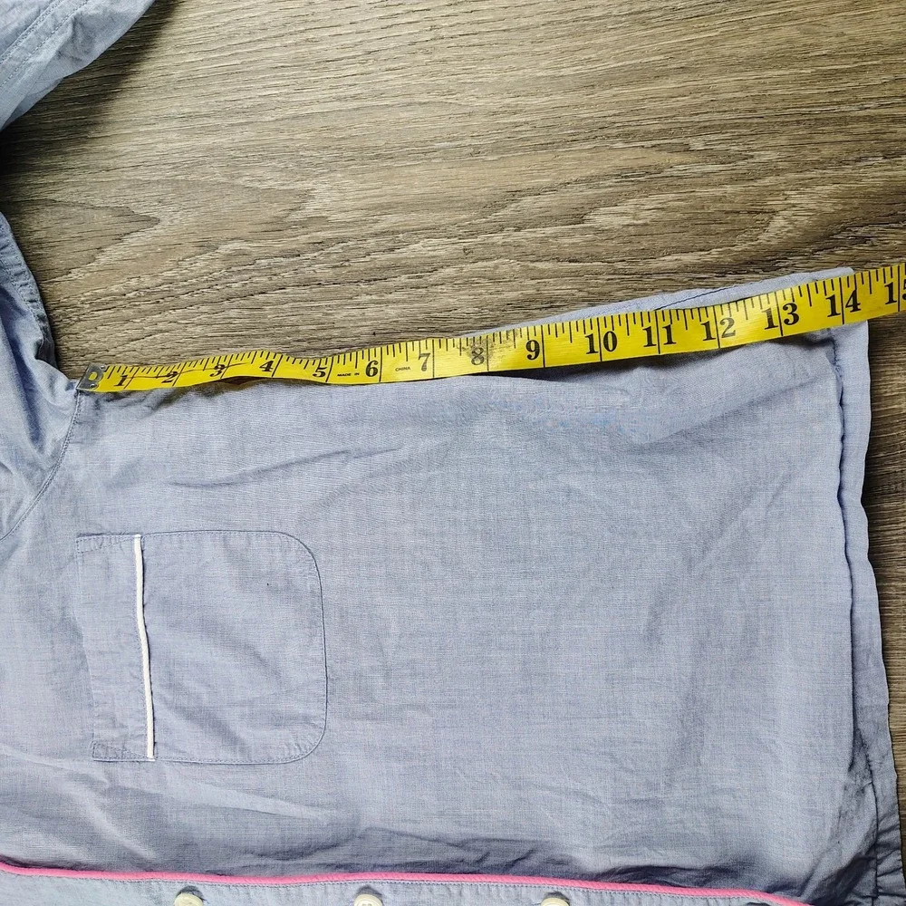 J. Crew‎ Blue Pajama-Style Medium Button-down Top Pink Trim Cotton Collar